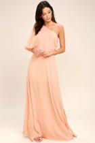 Lulus | Angelic Way Blush One-shoulder Maxi Dress | Size X-small | Pink | 100% Polyester