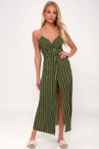 J.o.a. Scotty Olive Green Striped Maxi Dress | Lulus