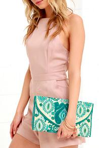 Lulu*s All I Ever Wanted Teal Beaded Clutch