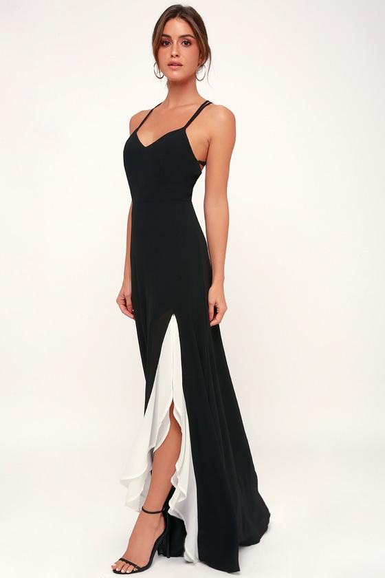 Make An Entrance Black And White Ruffled Maxi Dress | Lulus