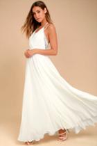 Lulus | Celebrate The Moment White Lace Maxi Dress | Size Medium | 100% Polyester
