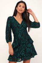 New Journey Forest Green Burnout Velvet Floral Print Dress | Lulus