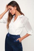 Alyssia White Striped Sheer Long Sleeve Button-up Top | Lulus