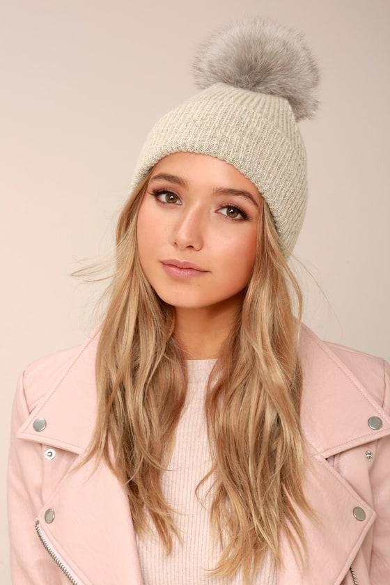 Lulus | Fireside Chant Beige Fur Pom Pom Beanie