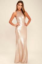 Lulus | Notorious Matte Rose Gold Sequin Maxi Dress | Size Small | 100% Polyester
