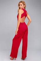 Lulus Thinking Out Loud Red Backless Jumpsuit