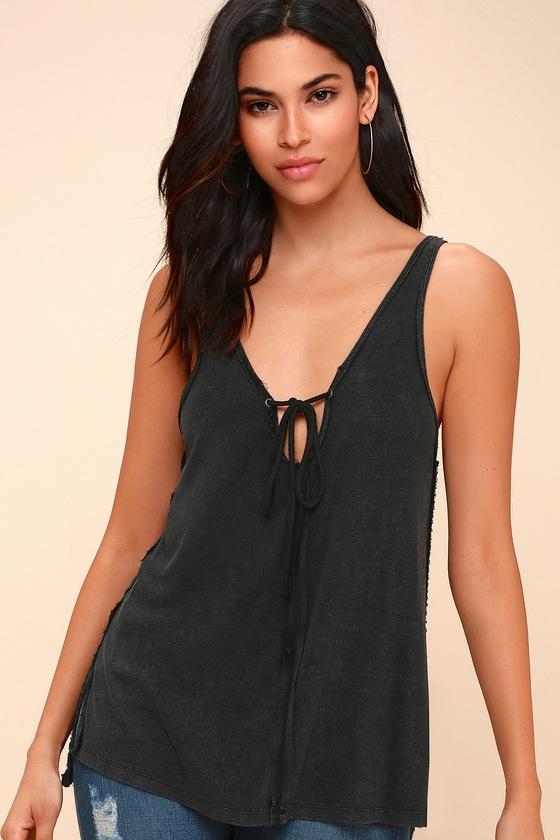 Free People Scarlett Black Ribbed Tank Top | Lulus