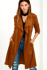 Lulus Take On The World Tan Suede Trench Coat
