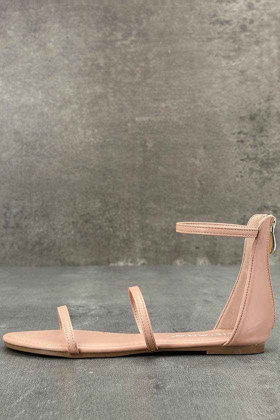 Liliana | Lorelei Nude Ankle Strap Flat Sandal Heels | Size 7 | Beige | Vegan Friendly | Lulus
