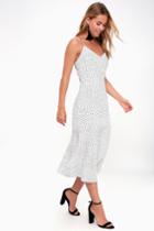 Quinlynn White Polka Dot Midi Dress | Lulus