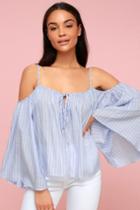 Thought-provoking Light Blue Striped Off-the-shoulder Top | Lulus