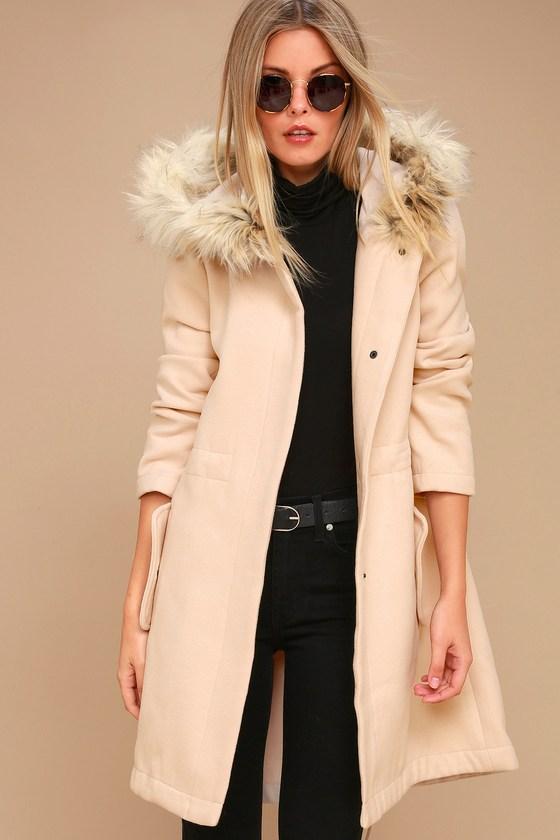 Bb Dakota | Colin Light Beige Faux Fur Trim Coat | Lulus