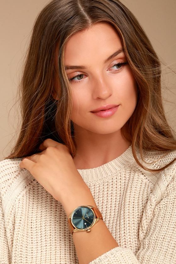 Nixon | Bullet Light Gold And Turquoise Leather Watch | Green | Lulus