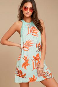 Lulus Capri Seas Mint Green Tropical Print Dress