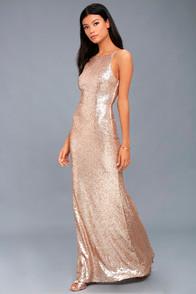 Lulus Chic Celebration Champagne Sequin Maxi Dress