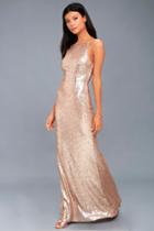 Lulus Chic Celebration Champagne Sequin Maxi Dress