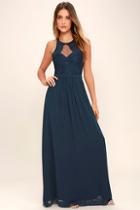 Bariano Caludia Navy Blue Lace Maxi Dress