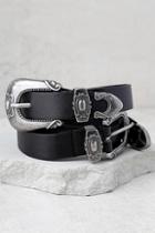 Lulus Into The West Black And Silver Double Buckle Belt