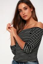 Chilled Out Black And White Striped Off-the-shoulder Top | Lulus