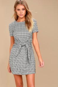 Lulus Penny Black And White Gingham Knotted Sheath Dress