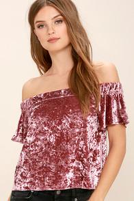 Lulus Ritual Mauve Pink Velvet Off-the-shoulder Top