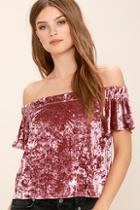 Lulus Ritual Mauve Pink Velvet Off-the-shoulder Top