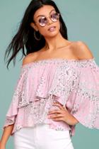 Mustard Seed Whistle A Tune Mauve Pink Print Off-the-shoulder Crop Top