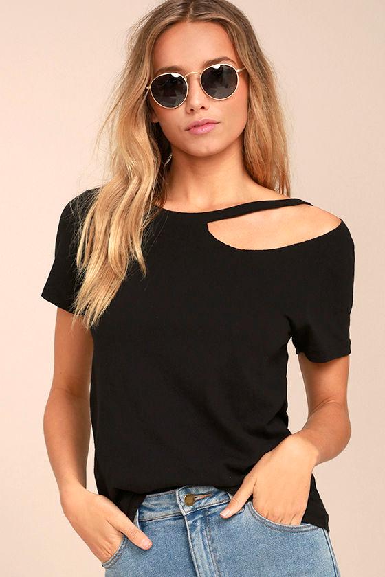 Lulus | Flashing Lights Black Tee | Size Large