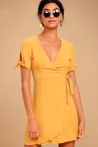 Lulus | My Philosophy Golden Yellow Wrap Dress | Size Large | 100% Rayon