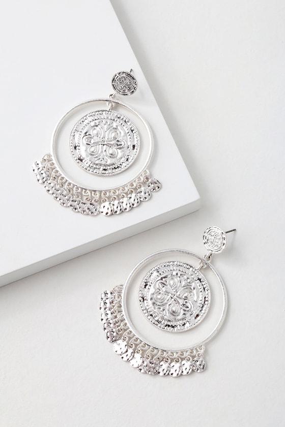 Lamina Silver Coin Hoop Earrings | Lulus