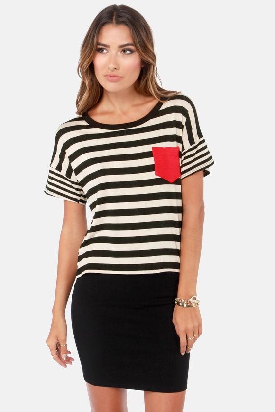 Sweet Tee Black And Beige Striped Tee