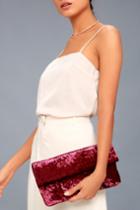 Lulus | On A Roll Wine Red Velvet Clutch | 100% Polyester