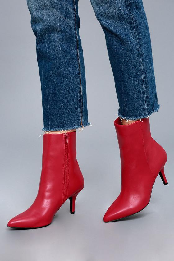 Qupid | East Village Red Mid-calf High Heel Boots | Size 5.5 | Vegan Friendly | Lulus