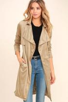 Lulus Take On The World Beige Suede Trench Coat