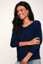 Project Social T Corlyn Navy Blue Long Sleeve Dolman Top | Lulus