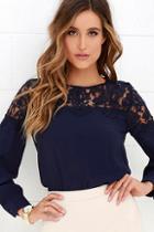 Lulus Picture This Navy Blue Long Sleeve Lace Top