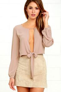 Lulus Hanging By A Moment Taupe Long Sleeve Crop Top