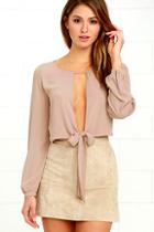 Lulus Hanging By A Moment Taupe Long Sleeve Crop Top