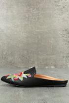 Yoki Ayla Black Embroidered Loafer Slides