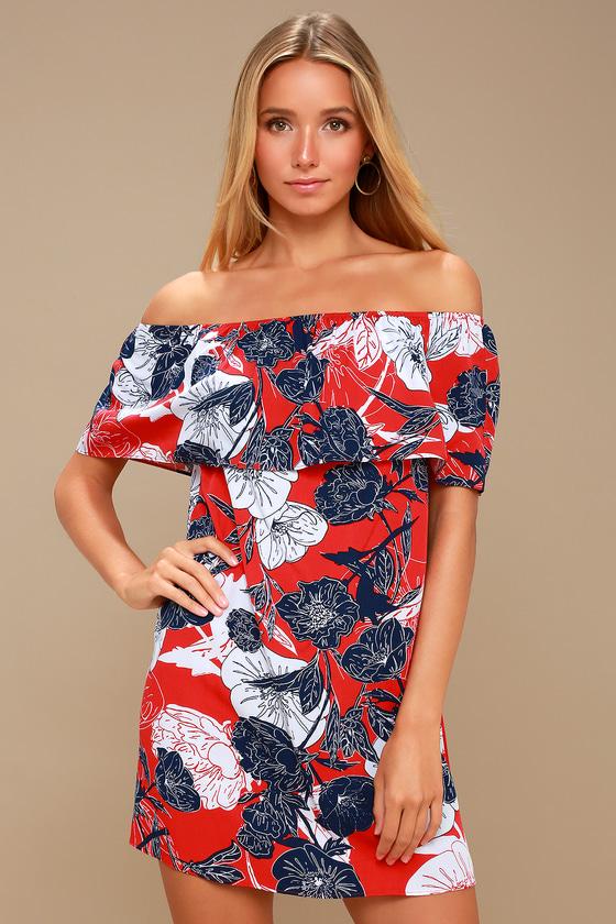 Others Follow Meadow Red Floral Print Off-the-shoulder Dress | Lulus
