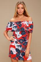 Others Follow Meadow Red Floral Print Off-the-shoulder Dress | Lulus