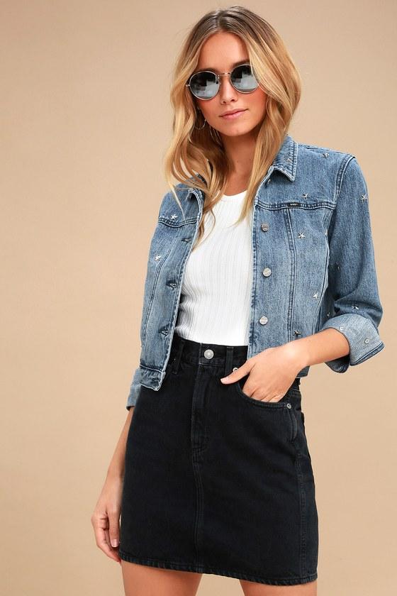 Obey Stardom Studded Medium Wash Denim Jacket | Lulus