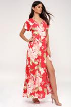 Heart Of Marigold Red Tropical Print Wrap Maxi Dress | Lulus