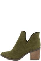 Breckelle's Ezra Olive Suede Ankle Booties