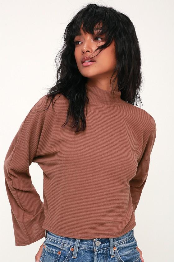 Project Social T Reid Rust Brown Ribbed Mock Neck Sweater Top | Lulus