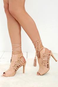Cape Robbin Gypsy Soul Nude Suede Lace-up Heels