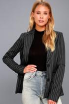 Strut & Bolt | Ambitious Love Dark Grey Striped Blazer | Size Large | 100% Polyester | Lulus