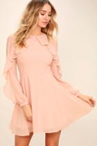 Lulus | Quiet Grace Blush Pink Long Sleeve Dress | Size X-small | 100% Polyester