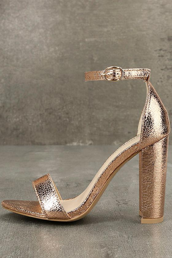 Glamorous | Ceara Rose Gold Ankle Strap Heels | Size 8 | Pink | Vegan Friendly | Lulus