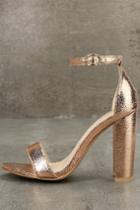 Glamorous | Ceara Rose Gold Ankle Strap Heels | Size 8 | Pink | Vegan Friendly | Lulus